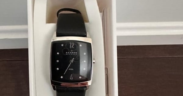 Skagen Denmark Black Leather Rectangular Watch