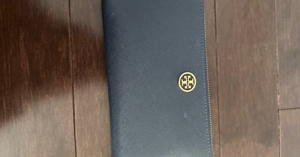 Tory Burch Navy Blue Saffiano Leather Zip Wallet