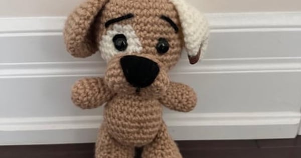 Handmade Crochet Dog Plush Toy - Tan & Cream