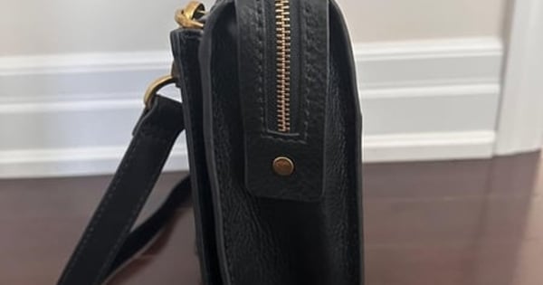 Fossil Black Leather Tote Bag with Gold Hardware & Key Charm