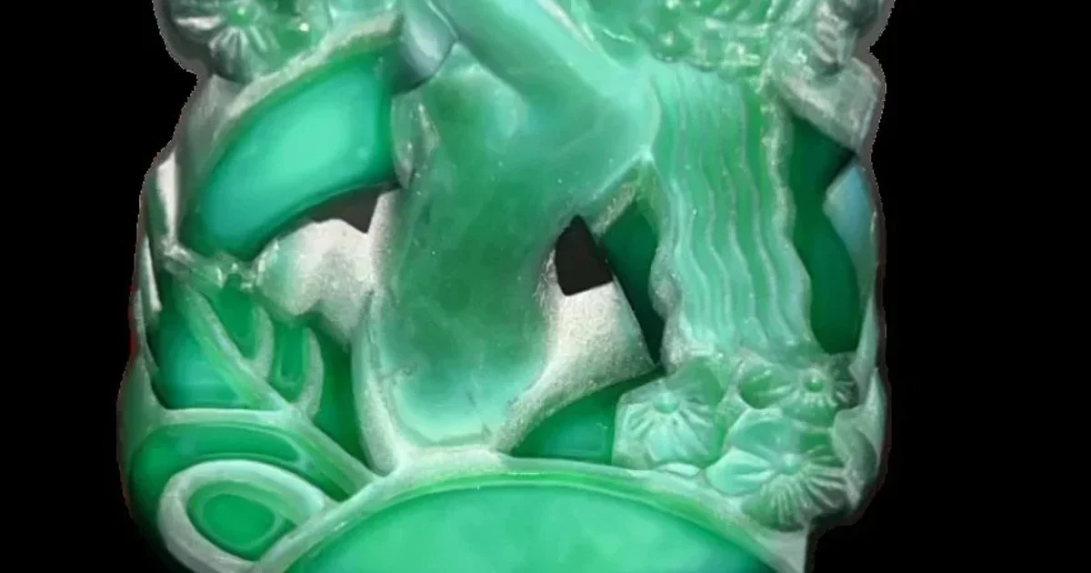 Vintage Czech Malachite Glass Perfume Bottle Nude