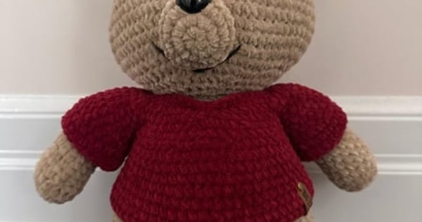 Handmade Crocheted Winnie the Pooh Plush Red Sweater