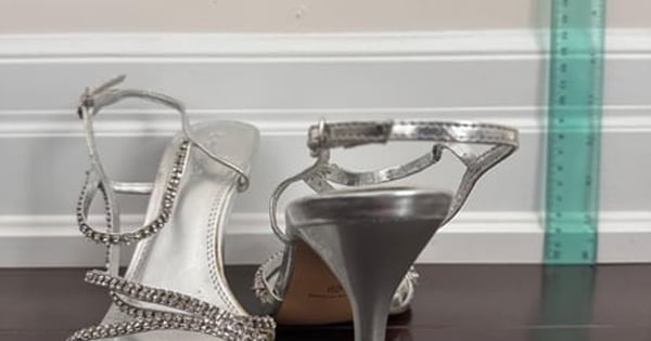 Le Chateau Silver Rhinestone Strappy Heels Sandals
