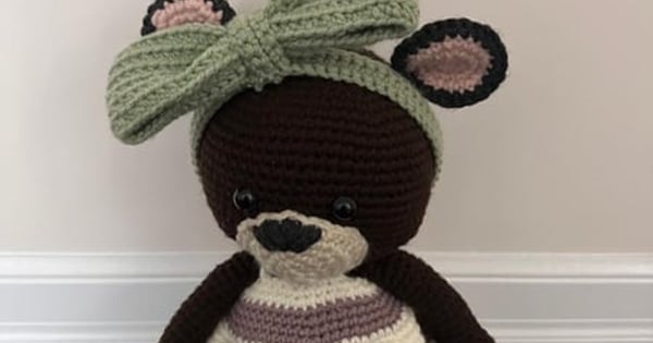 Handmade Crochet Beaver Plush Toy with Dress & Bow