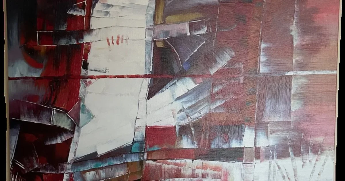 Large Abstract Modern Canvas Painting Red & Grey