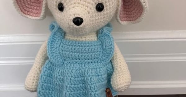 Handmade Crochet Mouse Plush Toy in Blue Dress