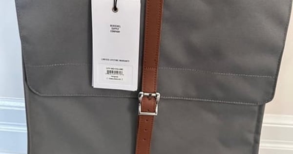 Herschel Grey Roll-Top Backpack with Leather Strap